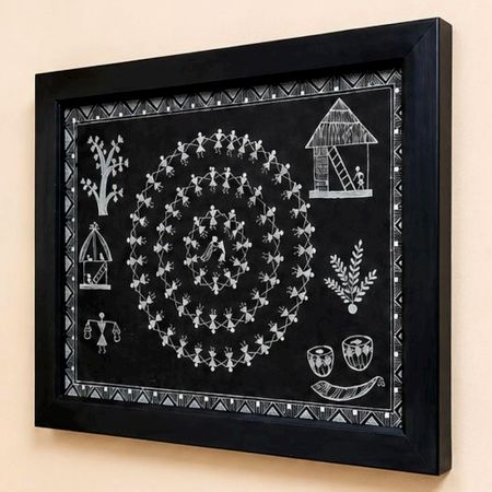 Warli Art Handmade Glass Frame Wall Decor